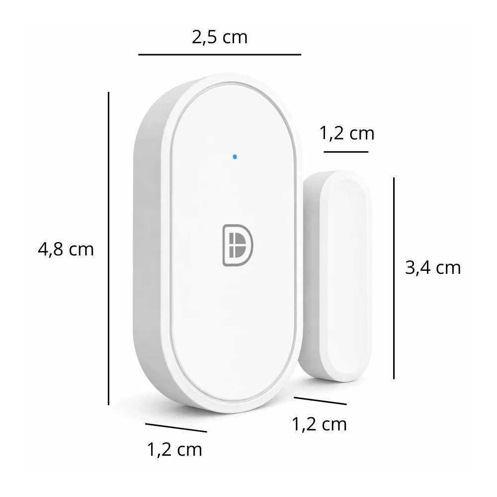 Hvid sensor til dør og vindue med mål