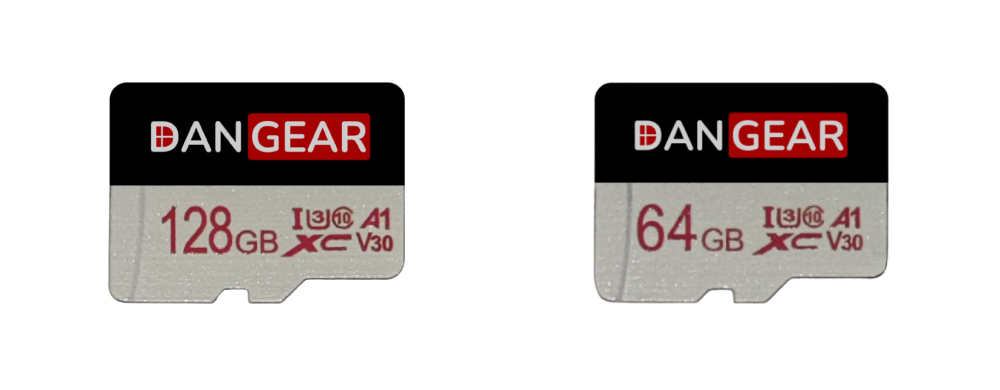DanGear 64gb og 128gb micro SD kort ved siden af hinanden vandret