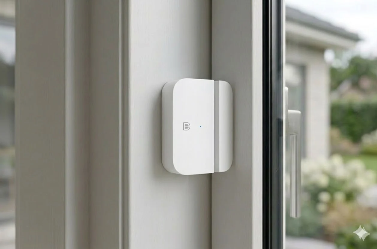 DanGear EIDR dør- og vinduessensor monteret på udedør stor dør og vinduessensor