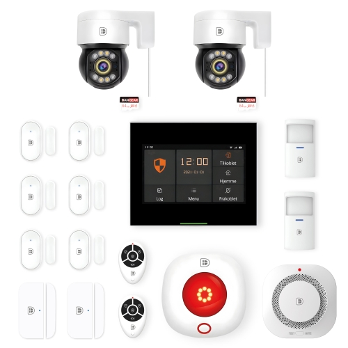 touchskærm alarmsystem med 2 PTZ kameraer lille pakke