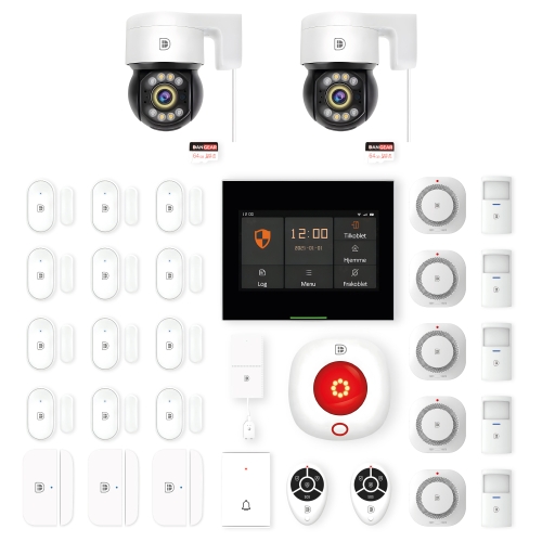 touchskærm alarmsystem med 2 PTZ kameraer mega pakke