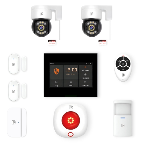 touchskærm alarmsystem med 2 PTZ kameraer mini pakke