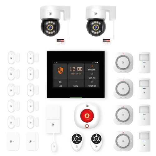 touchskærm alarmsystem med 2 PTZ kameraer stor pakke