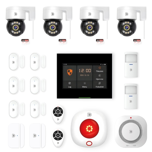 touchskærm alarmsystem med 4 PTZ kameraer lille pakke