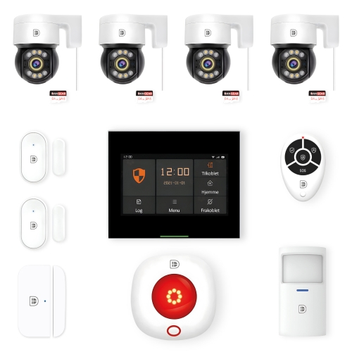 Touchskærm alarmsystem med 4 PTZ kameraer mini pakke