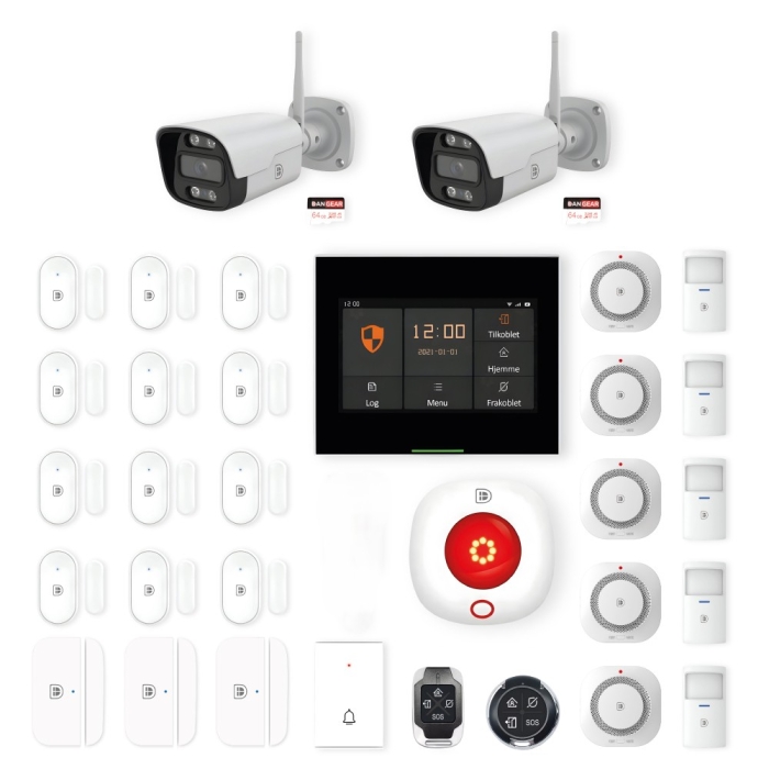 DanGear touch WiFi & 4G alarmsystem med 2 kameraer mega pakke