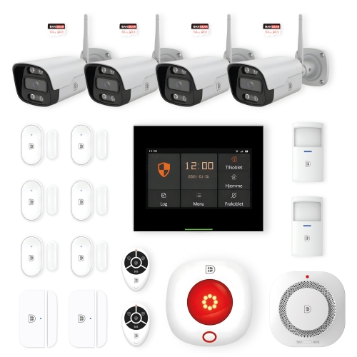 touchskærm alarmsystem med 4 kameraer lille pakke