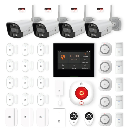 touchskærm alarmsystem med 4 kameraer mega pakke