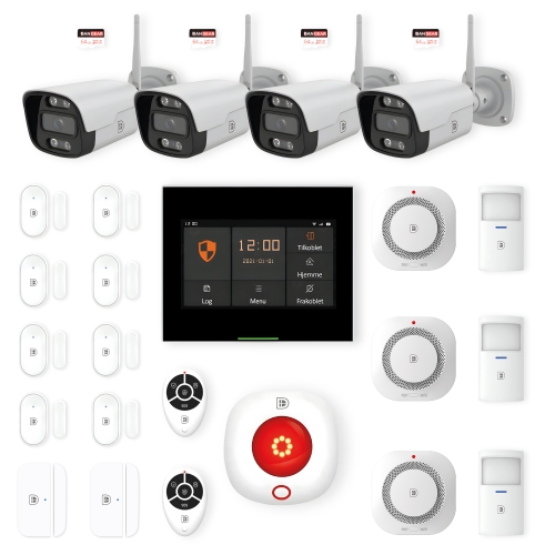 touchskærm alarmsystem med 4 kameraer mellem pakke