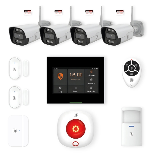 touchskærm alarmsystem med 4 kameraer mini pakke