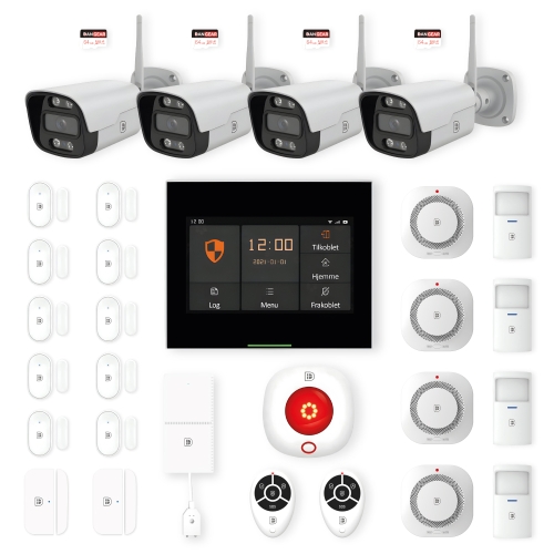 touchskærm alarmsystem med 4 kameraer stor pakke