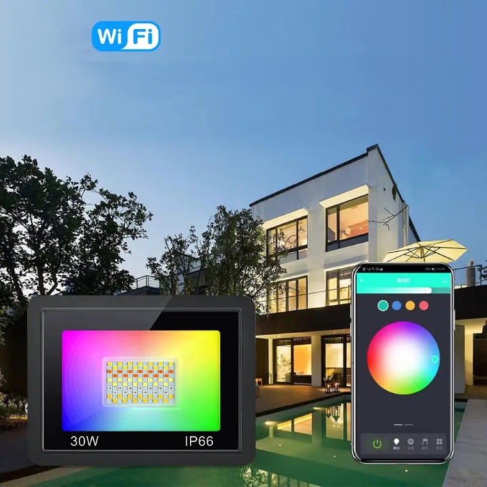 WiFi projektør med RGB og CCT udendørs belysning til hus med app