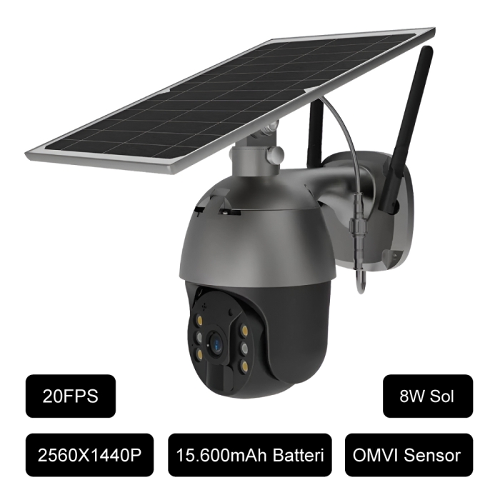 DanGear 4MP 4G PTZ overvågningskamera med stort batteri og 8W solcelle