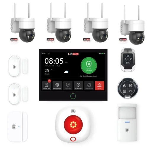 alarmsystem med 4 PTZ kameraer stor pakke