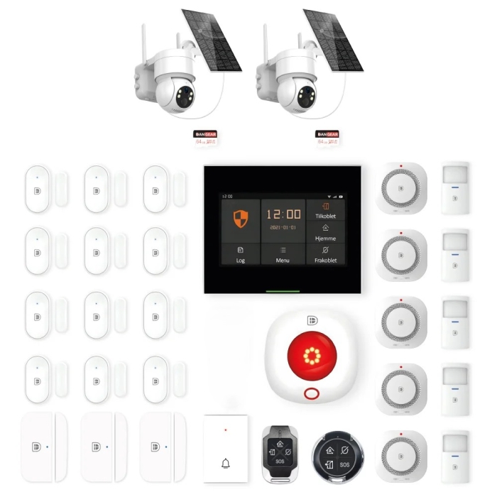 DanGear touch WiFi & 4G alarmsystem med 2 batteri og solcelle PTZ kameraer mega pakke
