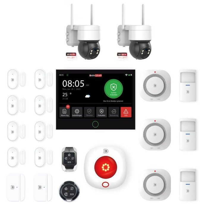 DanGear touch WiFi og 4G alarmsystem med 2 batteri PTZ kameraer mellem pakke
