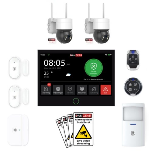 Touchskærm alarmsystem med 4 PTZ kameraer lille pakke