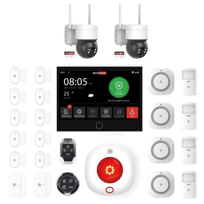 DanGear touch WiFi og 4G alarmsystem med 2 batteri PTZ kameraer stor pakke