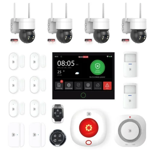 alarmsystem med 4 PTZ kameraer stor pakke