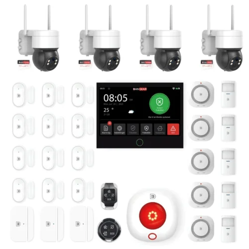 alarmsystem med 4 PTZ kameraer stor pakke