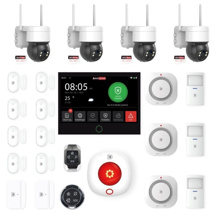DanGear touch WiFi og 4G alarmsystem med 4 batteri PTZ kameraer mellem pakke