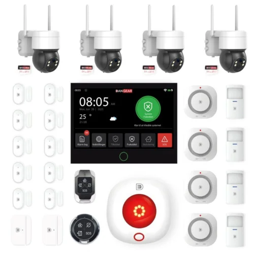 alarmsystem med 4 PTZ kameraer stor pakke