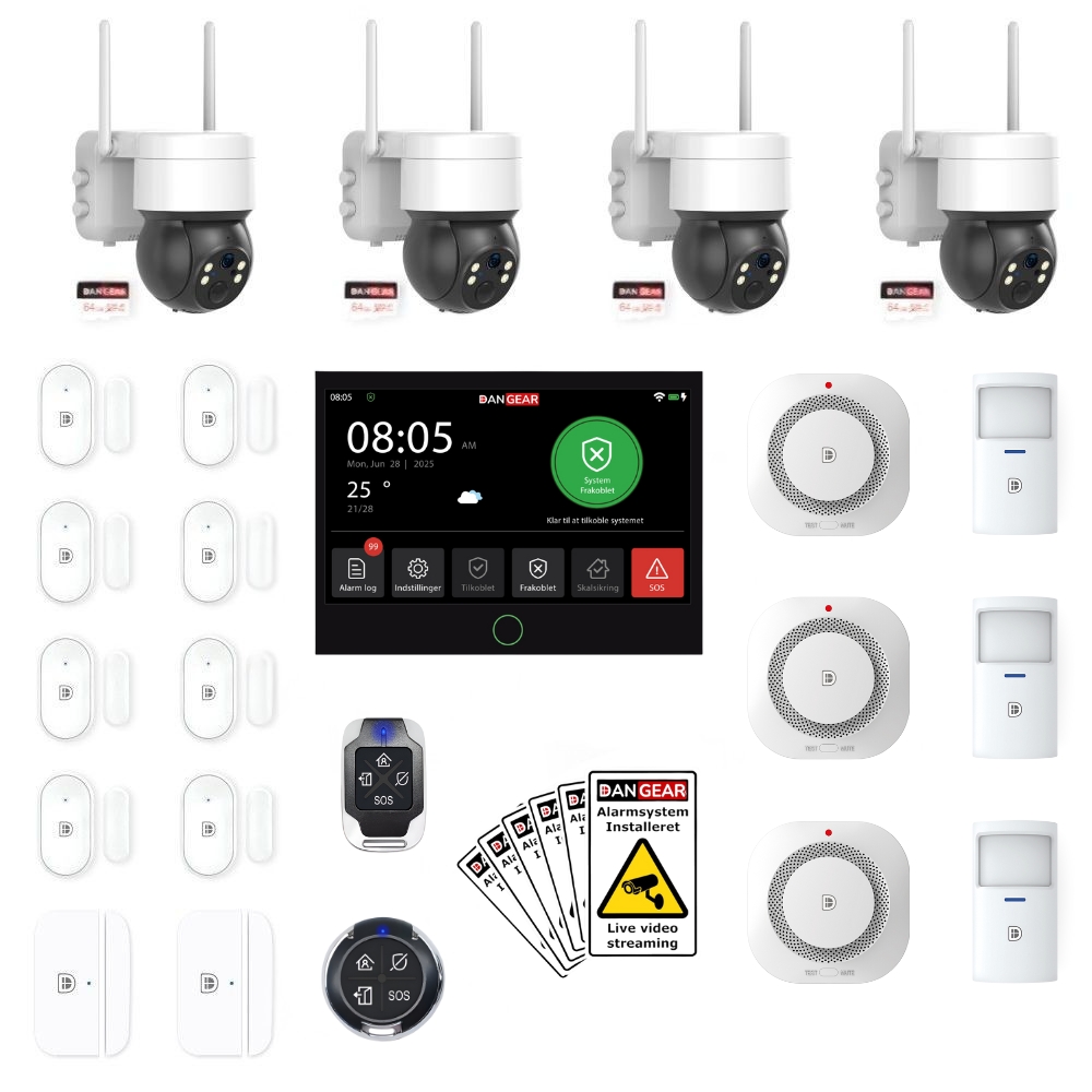 DanGear touch WiFi og 4G alarmsystem med 4 batteri kameraer mellem pakke uden sirene-1 alarmsystem med 4 kameraer mellem pakke