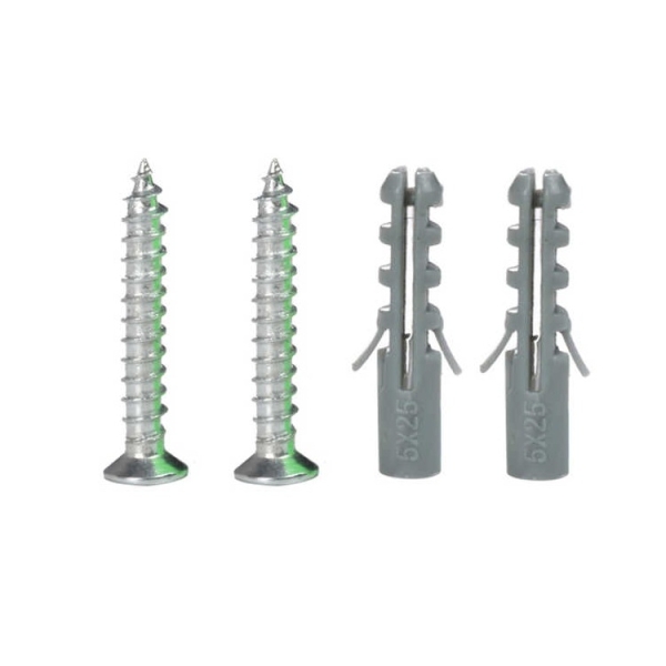 Pakken indeholder skruer og rawplugs 2 stk Skruer og 2 stk rawlplugs