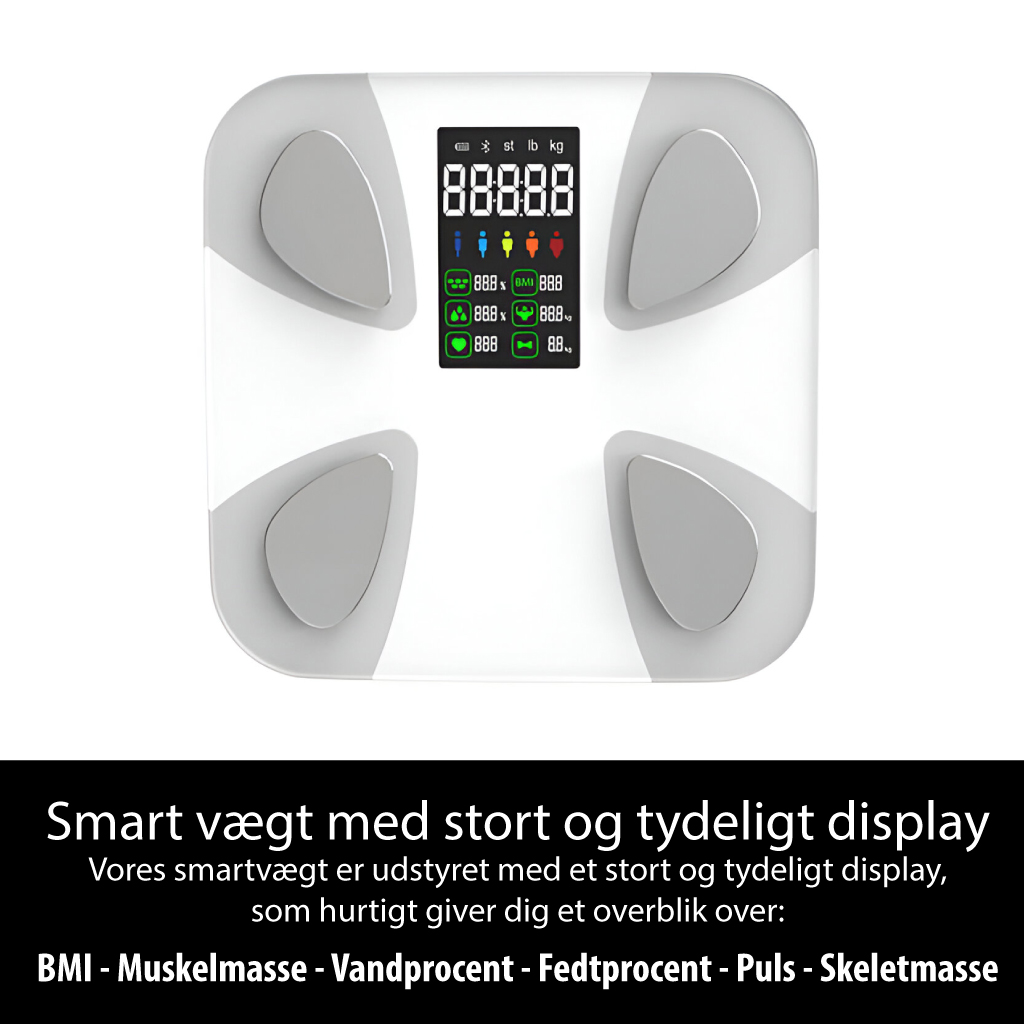 Smart badevægt med Bluetooth og stort display