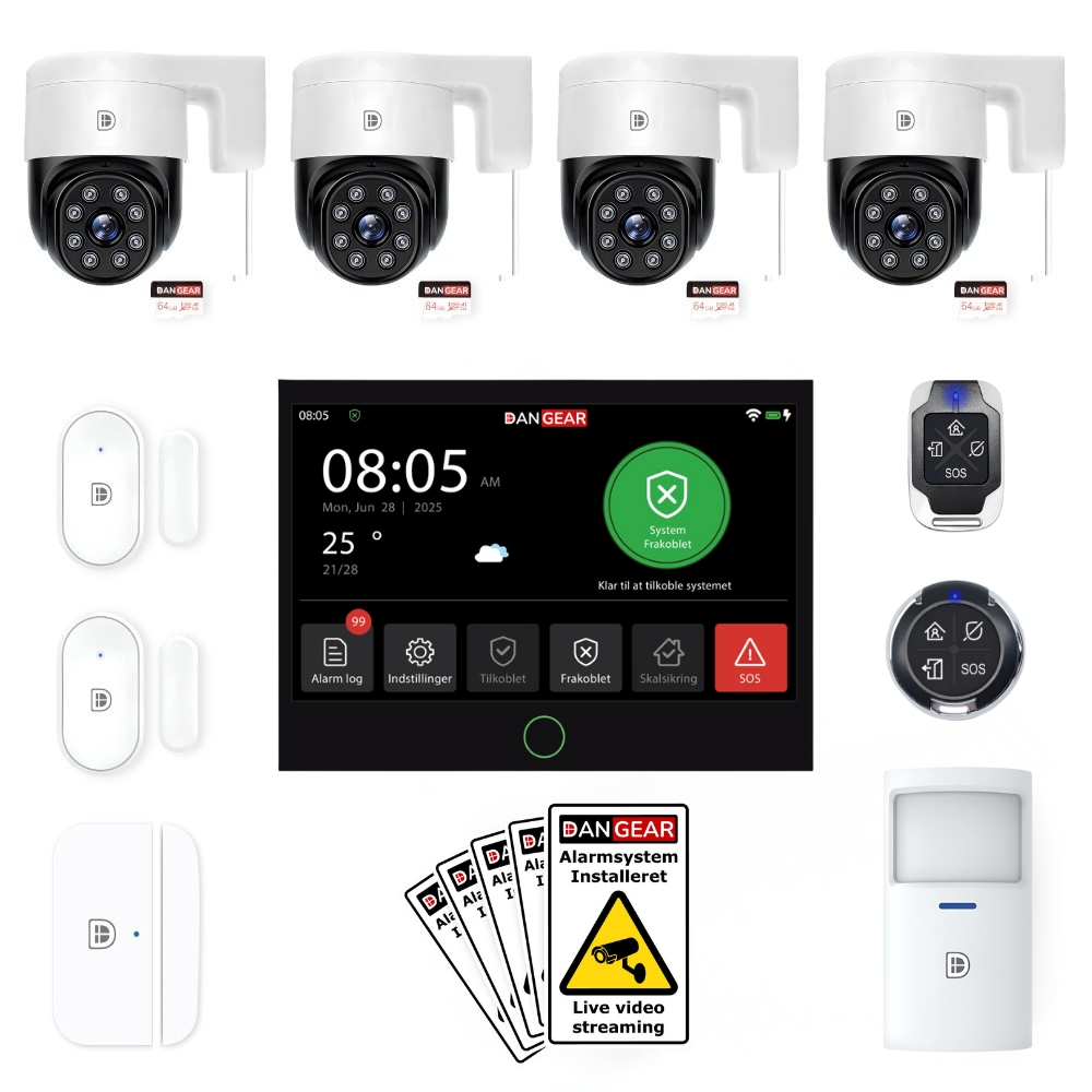 DanGear-4G-WiFi-alarmsystem-6MP-PTZ-kamera-2-mini-pakke-uden-sirene (1) Touchskærm alarmsystem med 4 PTZ kameraer mini pakke