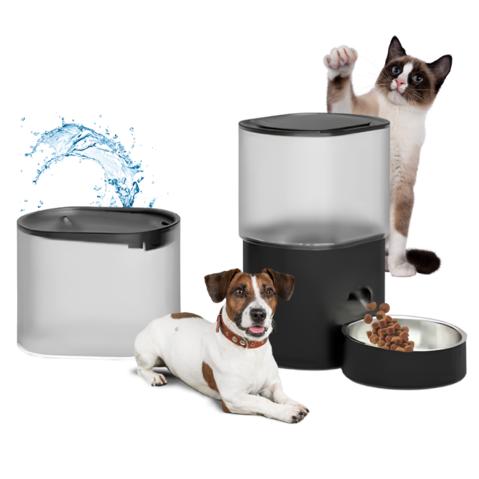 Qsmart 3L WiFi foderautomat og 3.5L drikkeautomat til kat og hund sæt