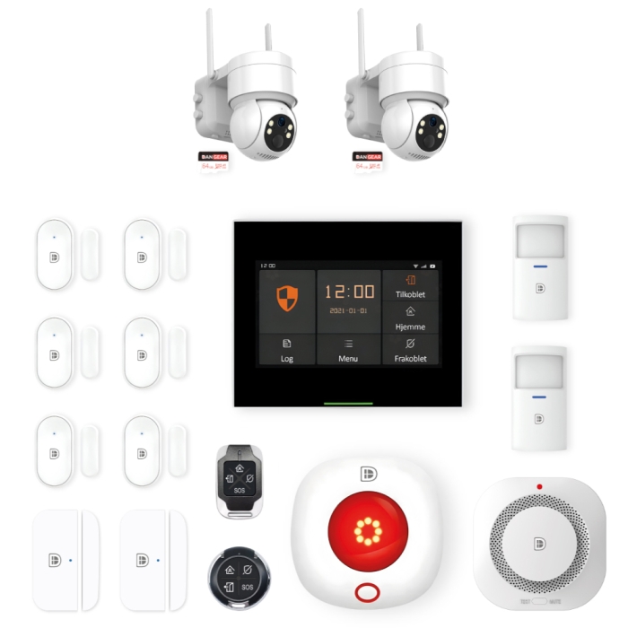 DanGear touch WiFi & 4G alarmsystem med 2 batteri PTZ kameraer lille pakke