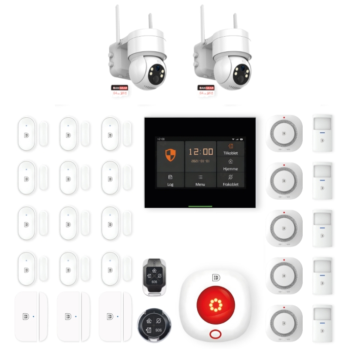 DanGear touch WiFi & 4G alarmsystem med 2 batteri PTZ kameraer mega pakke