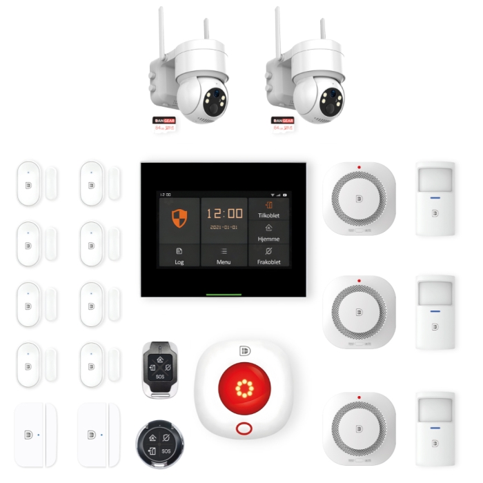 DanGear touch WiFi & 4G alarmsystem med 2 batteri PTZ kameraer mellem pakke