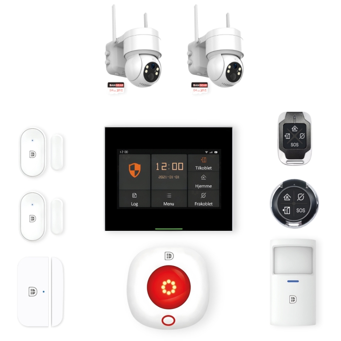 DanGear touch WiFi & 4G alarmsystem med 2 batteri PTZ kameraer mini pakke