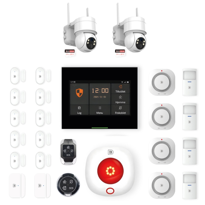 DanGear touch WiFi & 4G alarmsystem med 2 batteri PTZ kameraer stor pakke