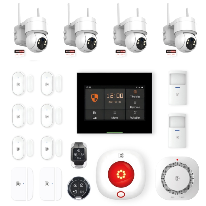 DanGear touch WiFi & 4G alarmsystem med 4 batteri PTZ kameraer lille pakke