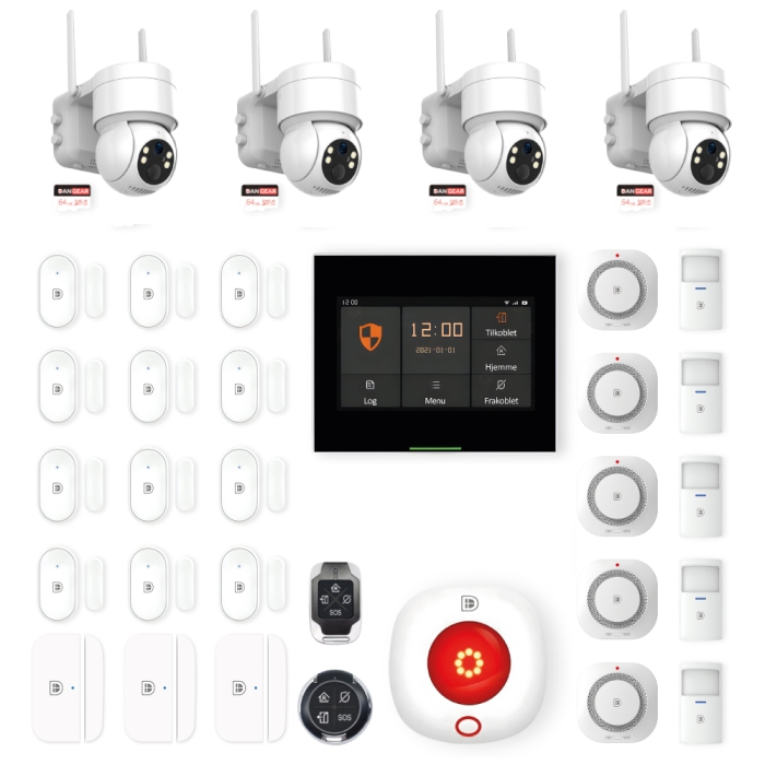 DanGear touch WiFi & 4G alarmsystem med 4 batteri PTZ kameraer mega pakke