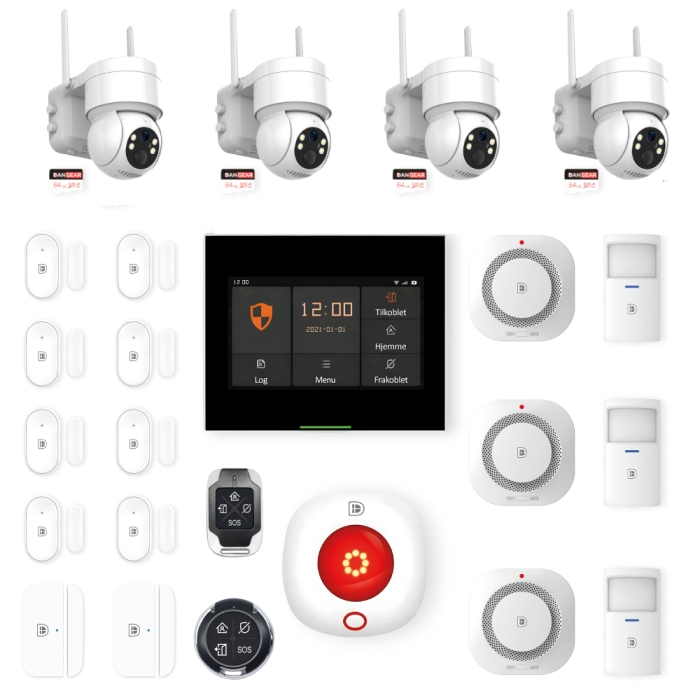 DanGear touch WiFi & 4G alarmsystem med 4 batteri PTZ kameraer mellem pakke