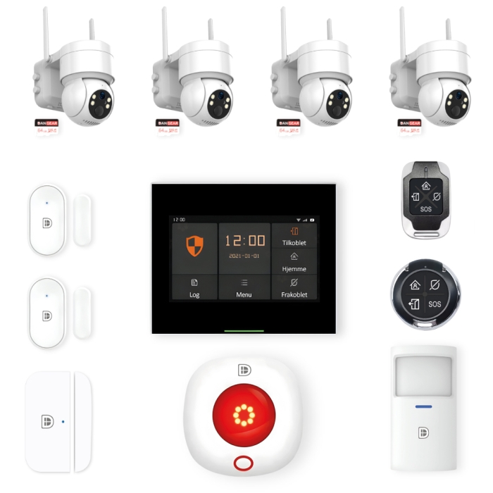 DanGear touch WiFi & 4G alarmsystem med 4 batteri PTZ kameraer mini pakke
