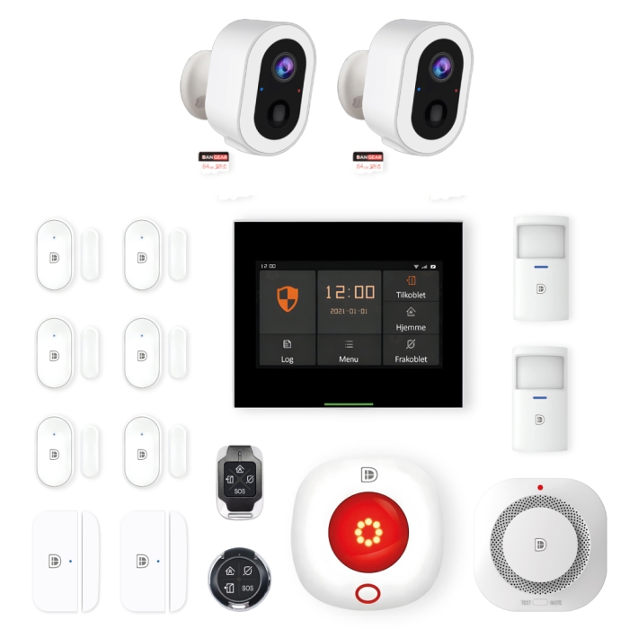 DanGear touch WiFi & 4G alarmsystem med 2 batteri kameraer lille pakke
