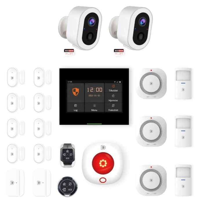 DanGear touch WiFi & 4G alarmsystem med 2 batteri kameraer mellem pakke