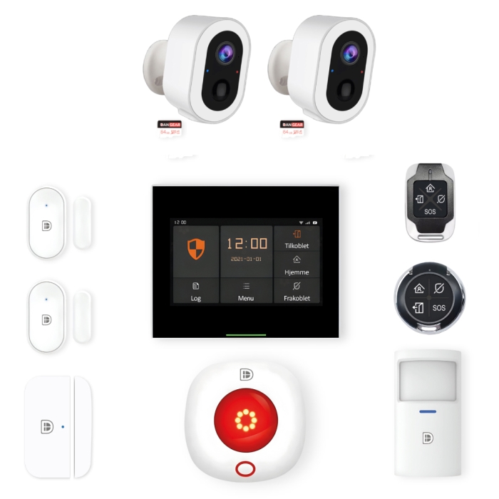 DanGear touch WiFi & 4G alarmsystem med 2 batteri kameraer mini pakke