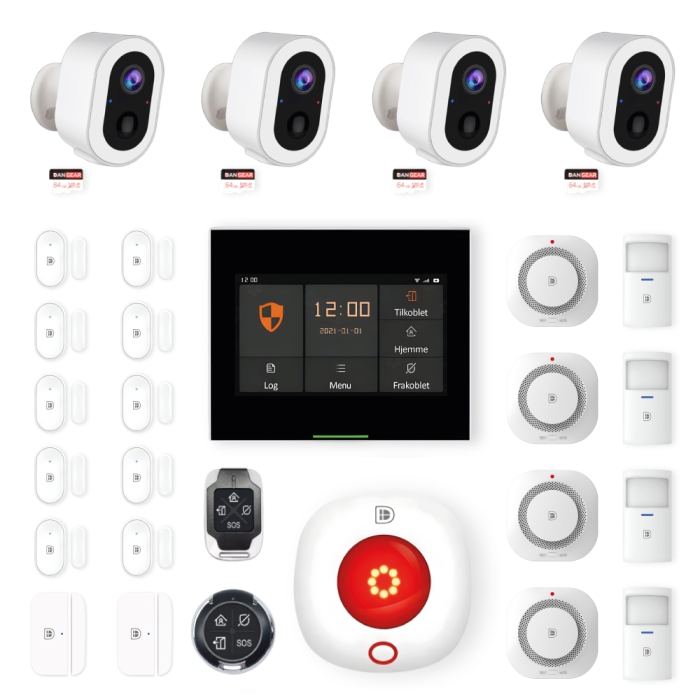 DanGear touch WiFi & 4G alarmsystem med 4 batteri kameraer stor pakke