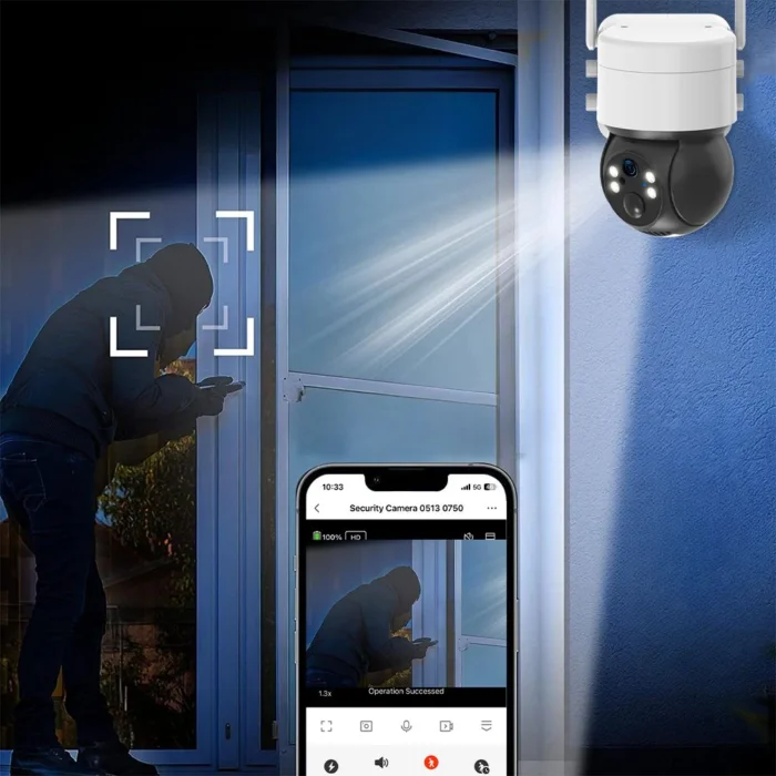 Nightvision og livevisning med DanGear WiFi 4MP PTZ batteridrevet overvågningskamera 9000 mAh