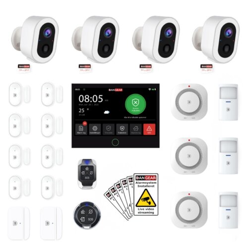 Touchskærm alarmsystem med 4 PTZ kameraer lille pakke