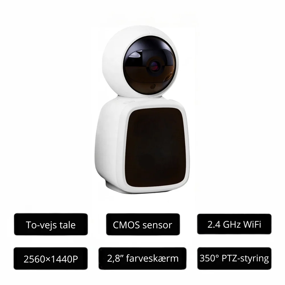 DanGear 4MP WiFi overvågningskamera med skærm og tovejs video og lodret/vandret tracking