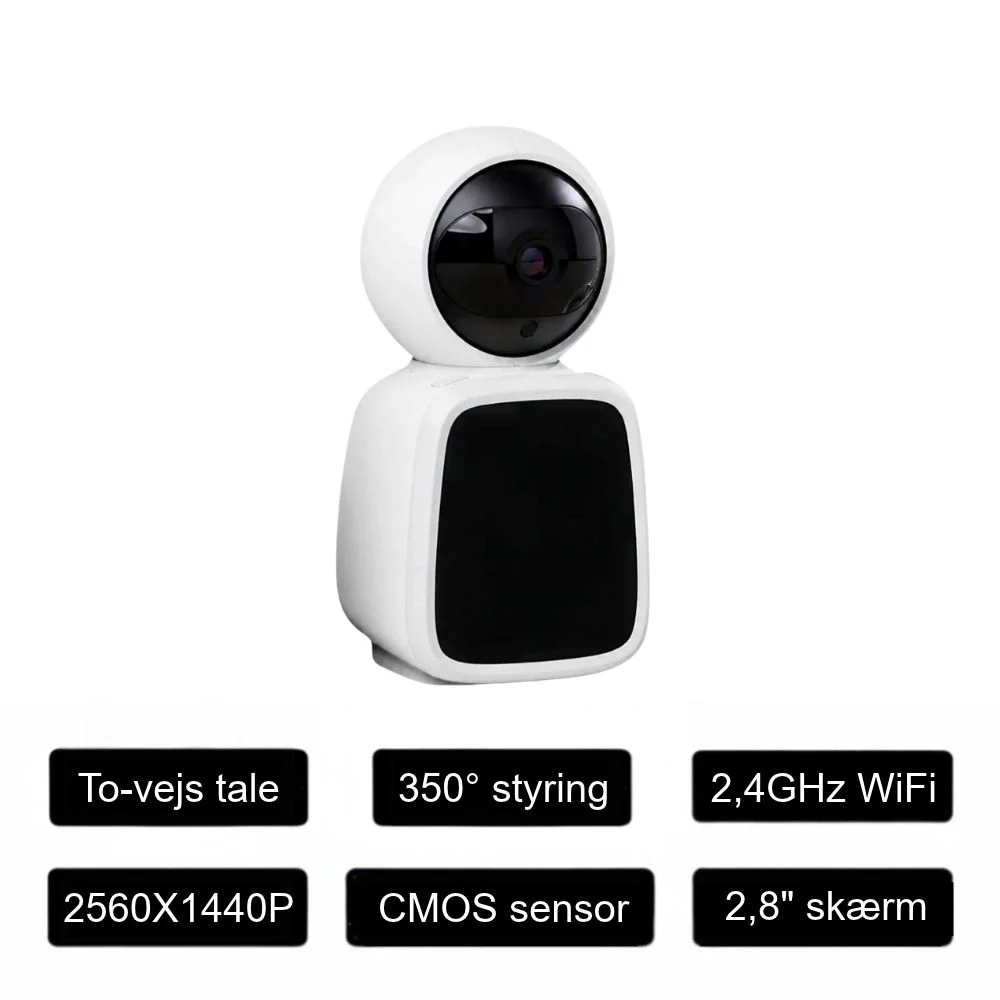 4MP WiFi overvågningskamera med skærm og tovejs video specifikationer