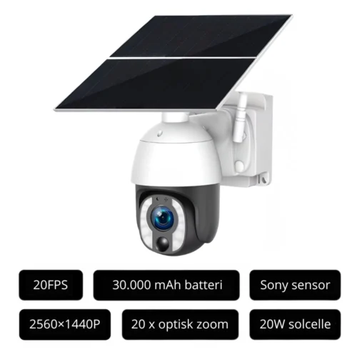 5MP WiFi overvågningskamera med batteri og 1.5W solcelle