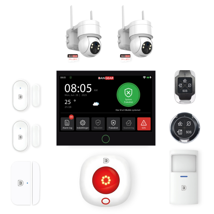 DanGear touch WiFi og 4G alarmsystem med 2 batteri PTZ kameraer mini pakke